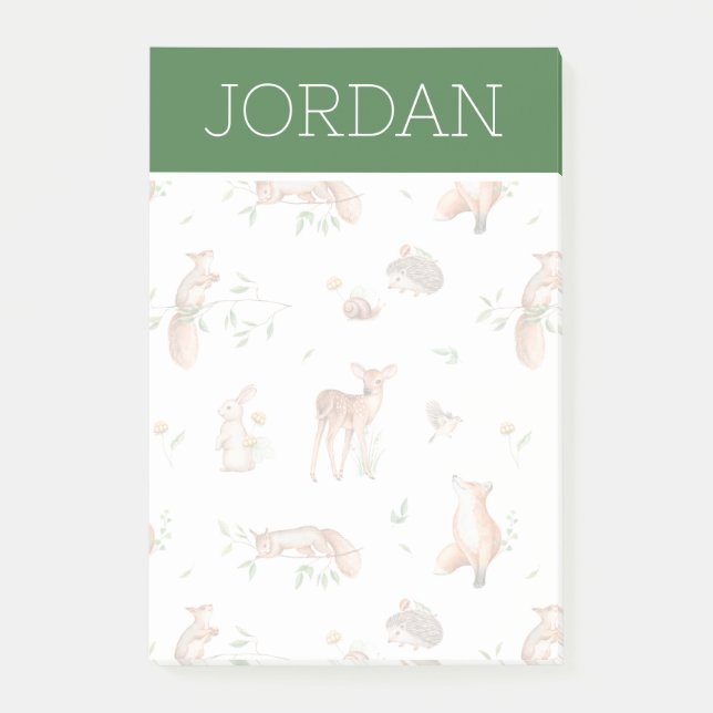 Cute Woodland Animal Friends Pattern Post-it Notes (Front)