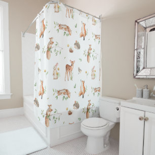 Cute Woodland Animal Friends Pattern Shower Curtain