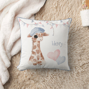 Cute Woodland Animal Giraffe Heart Name Nursery Cushion