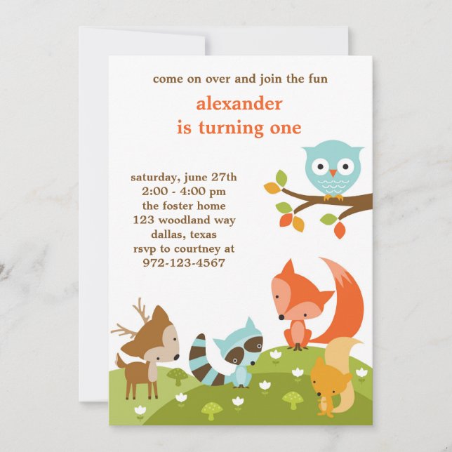 Cute Woodland Animal Invitations (Front)