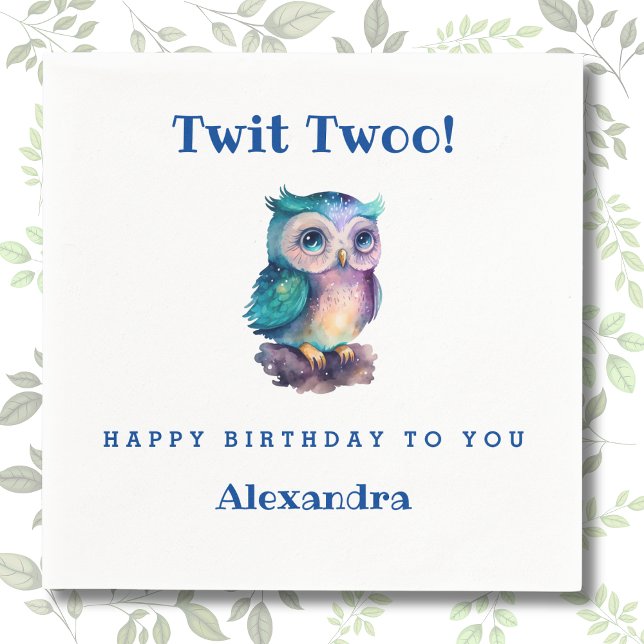 Cute Woodland Animal Kids Owl Birthday Napkin (Creator Uploaded)