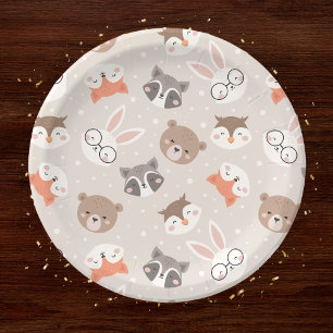 Cute Woodland Animal Kids Pattern Birthday Party Paper Plate