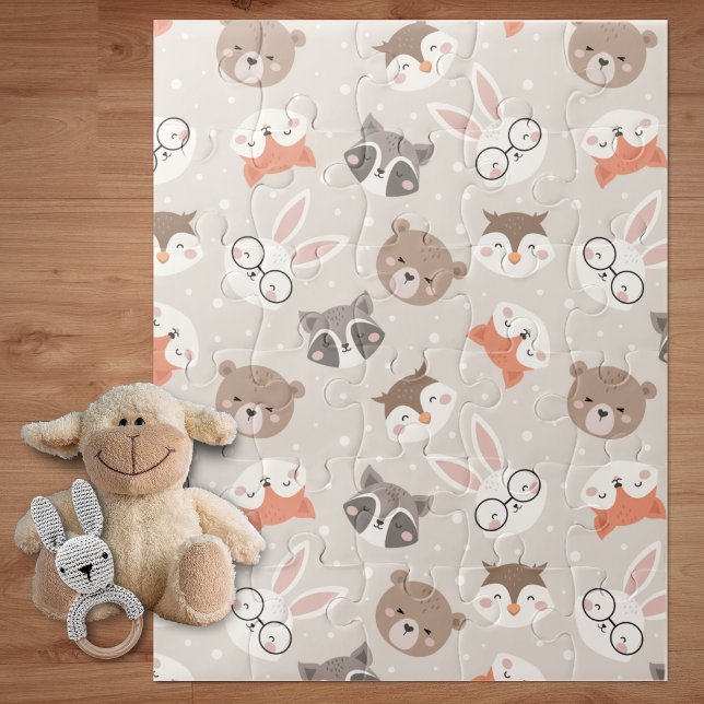 Cute Woodland Animal Kids Pattern Jigsaw Puzzle (Creator Uploaded)