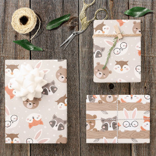 Cute Woodland Animal Kids Pattern Wrapping Paper Sheet