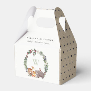 Cute Woodland Animal Leafy Wreath Baby Shower Favour Box