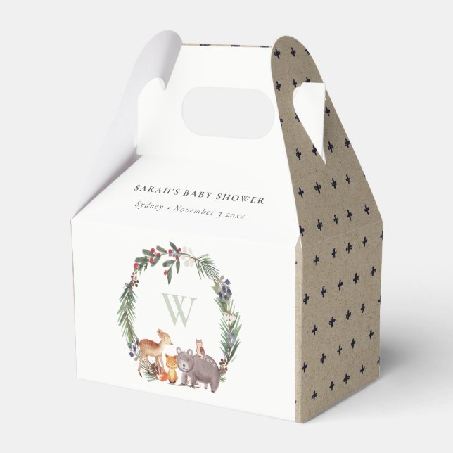 Cute Woodland Animal Leafy Wreath Baby Shower Favour Box (Front Side)