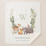 Cute Woodland Animal Leafy Wreath Monogram Kids Sherpa Blanket<br><div class="desc">For any further customisation or any other matching items,  please feel free to contact me at yellowfebstudio@gmail.com</div>