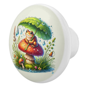 Cute woodland animal lovers frog ceramic knob