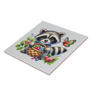 Cute woodland animal lovers racoon ceramic tile