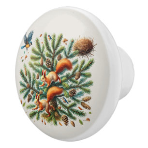 Cute woodland animal lovers squirrel ceramic knob