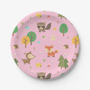 Cute Woodland Animal Pattern Baby Shower Party Paper Plate