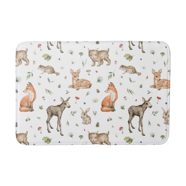 Cute Woodland Animal Pattern Bath Mat (Front)