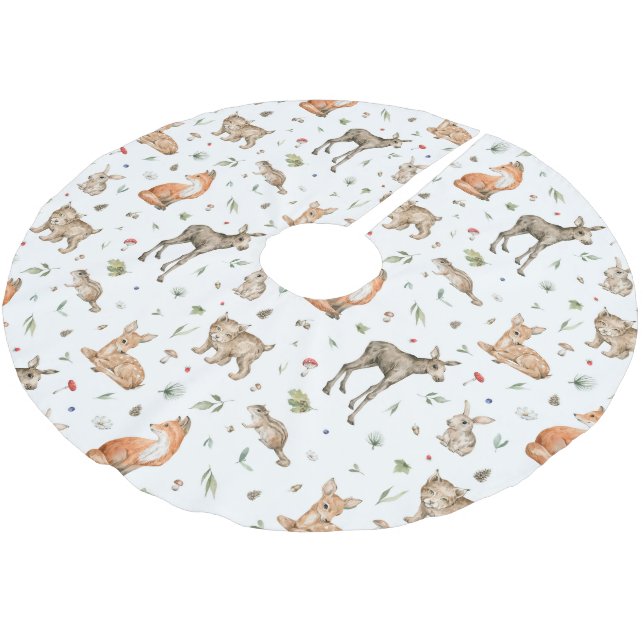 Cute Woodland Animal Pattern Brushed Polyester Tree Skirt (Angled)