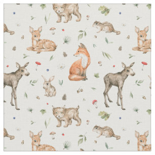 Cute Woodland Animal Pattern Fabric