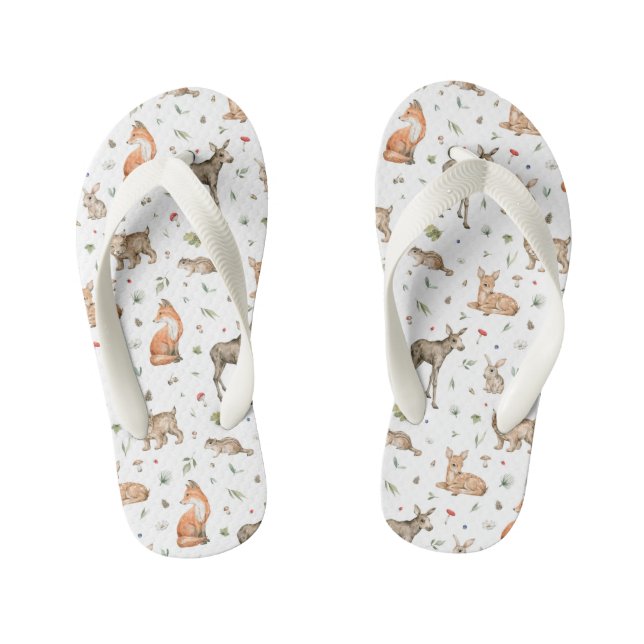 Cute Woodland Animal Pattern Kid's Thongs (Footbed)