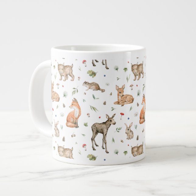 Cute Woodland Animal Pattern Large Coffee Mug (Front Left)