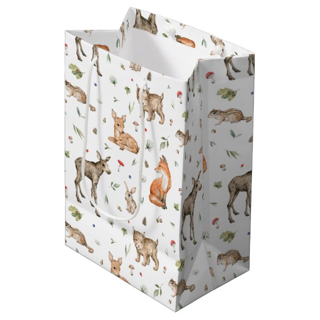 Cute Woodland Animal Pattern Medium Gift Bag (Front Angled)