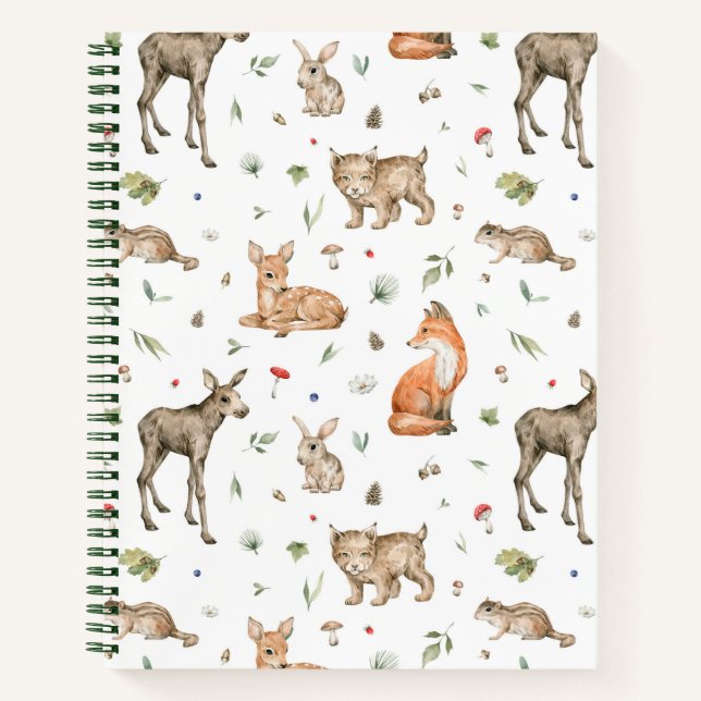 Cute Woodland Animal Pattern Notebook (Front)