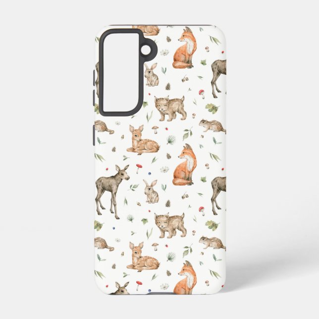 Cute Woodland Animal Pattern Samsung Galaxy S21 Case (Back)
