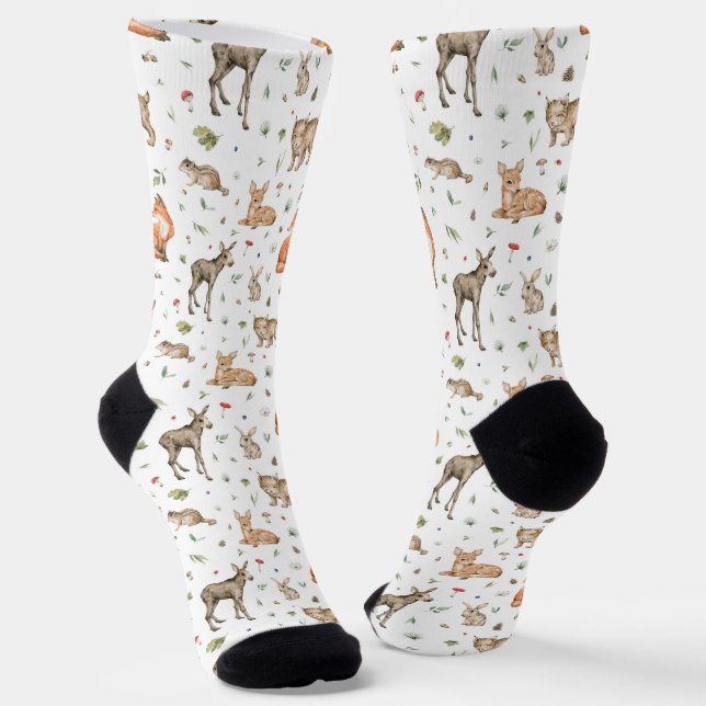 Cute Woodland Animal Pattern Socks (Angled)
