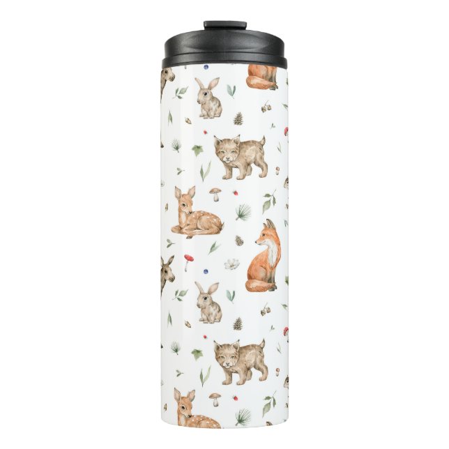 Cute Woodland Animal Pattern Thermal Tumbler (Front)