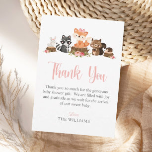 Cute Woodland Animal Pink Baby Shower Thank You Card