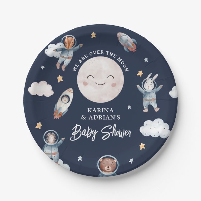 Cute Woodland Animal Space Baby Shower Paper Plate (Front)
