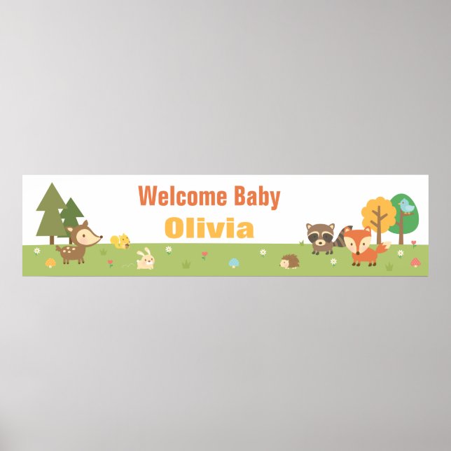 Cute Woodland Animal Themed Baby Shower Banner Poster (Front)