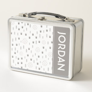 Cute Woodland Animal Track Pattern Metal Lunch Box