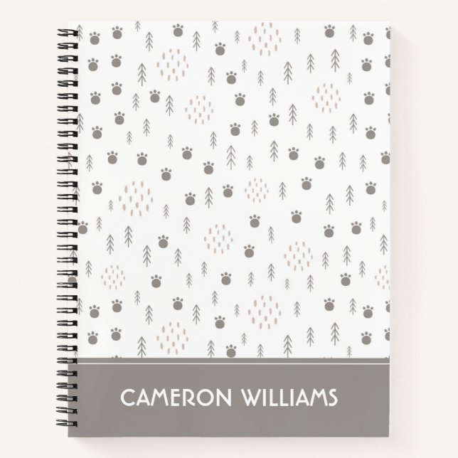 Cute Woodland Animal Track Pattern Notebook (Front)