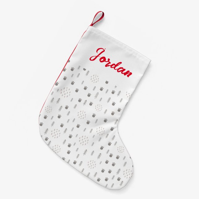 Cute Woodland Animal Track Pattern Small Christmas Stocking (Front (Hanging))