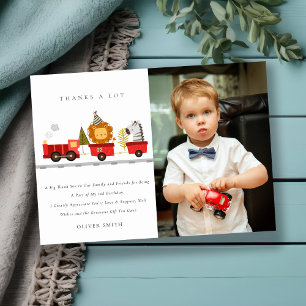 Cute Woodland Animal Train Photo Any Age Birthday Thank You Card