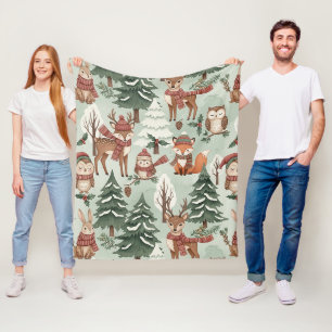 Cute Woodland Animal Winter Forest Pattern Fleece Blanket