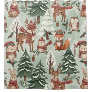 Cute Woodland Animal Winter Forest Pattern Shower Curtain