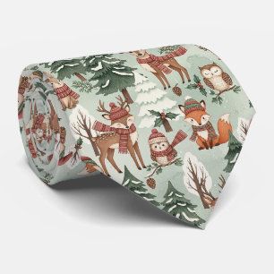 Cute Woodland Animal Winter Forest Pattern Tie