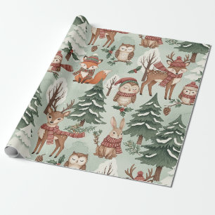 Cute Woodland Animal Winter Forest Pattern Wrapping Paper