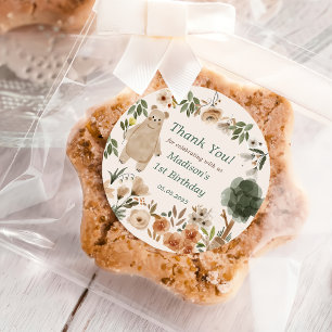 Cute Woodland Animals 1st Birthday Party Classic Classic Round Sticker