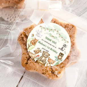 Cute Woodland Animals 1st Birthday Party Classic Round Sticker