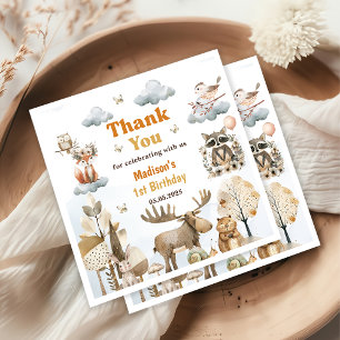 Cute Woodland Animals 1st Birthday Party Napkins