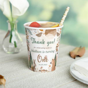 Cute Woodland Animals 1st Birthday Party Paper Cups