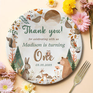 Cute Woodland Animals 1st Birthday Party Paper Plate