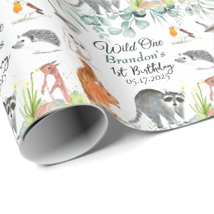 Cute Woodland Animals 1st Birthday Wild One  Wrapping Paper