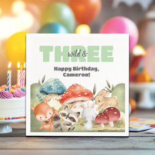 Cute Woodland Animals 3rd Birthday Party Napkin