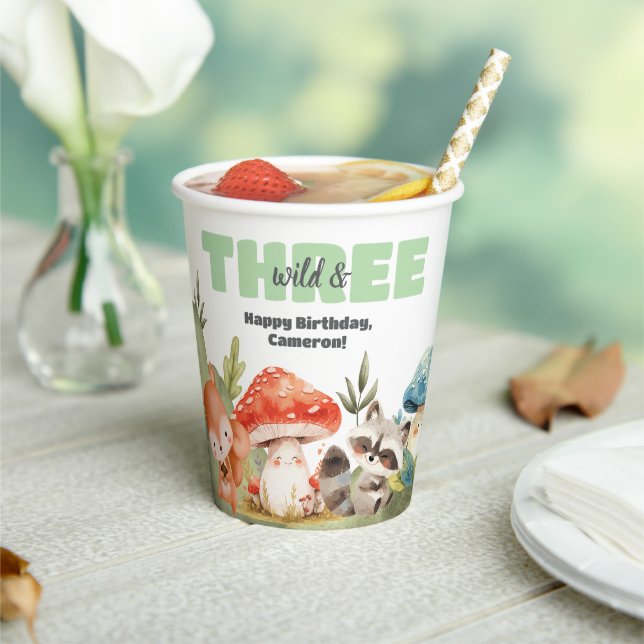Cute Woodland Animals 3rd Birthday Party Paper Cups (Insitu)