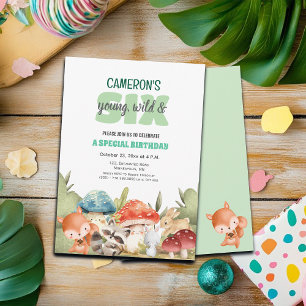 Cute Woodland Animals 6th Birthday Party Invitation