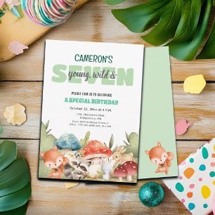 Cute Woodland Animals 7th Birthday Party  Invitation