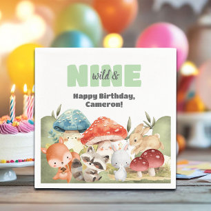 Cute Woodland Animals 9th Birthday Party Napkin