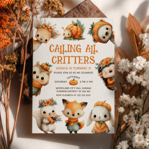Cute Woodland Animals Autumn Fall Kids' Birthday Invitation