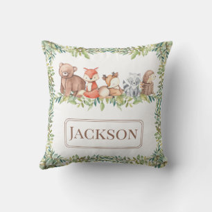 Cute woodland animals baby boy gift Throw Pillow