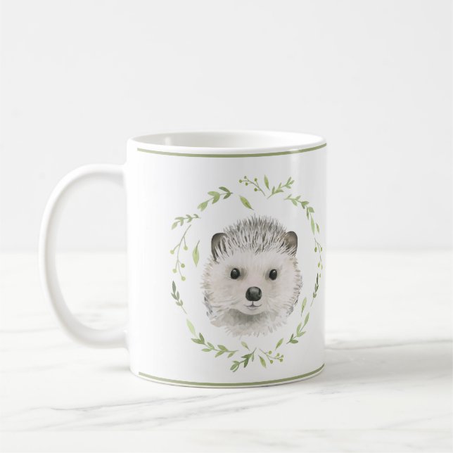 Cute Woodland Animals Baby Hedgehog Watercolor Coffee Mug (Left)